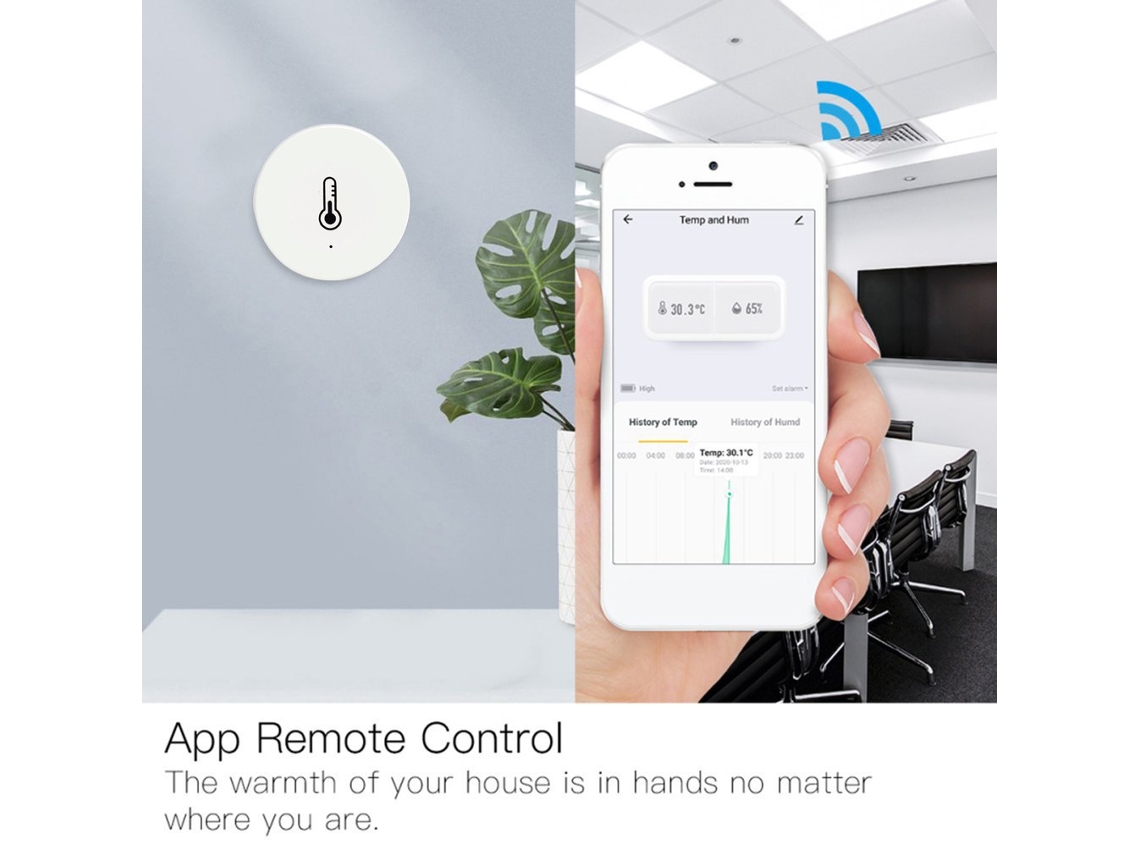 Sensor de Temperatura e Umidade Zigbee com Alarme e Controle App YURU para Casa Escritório (S/MARCA)
