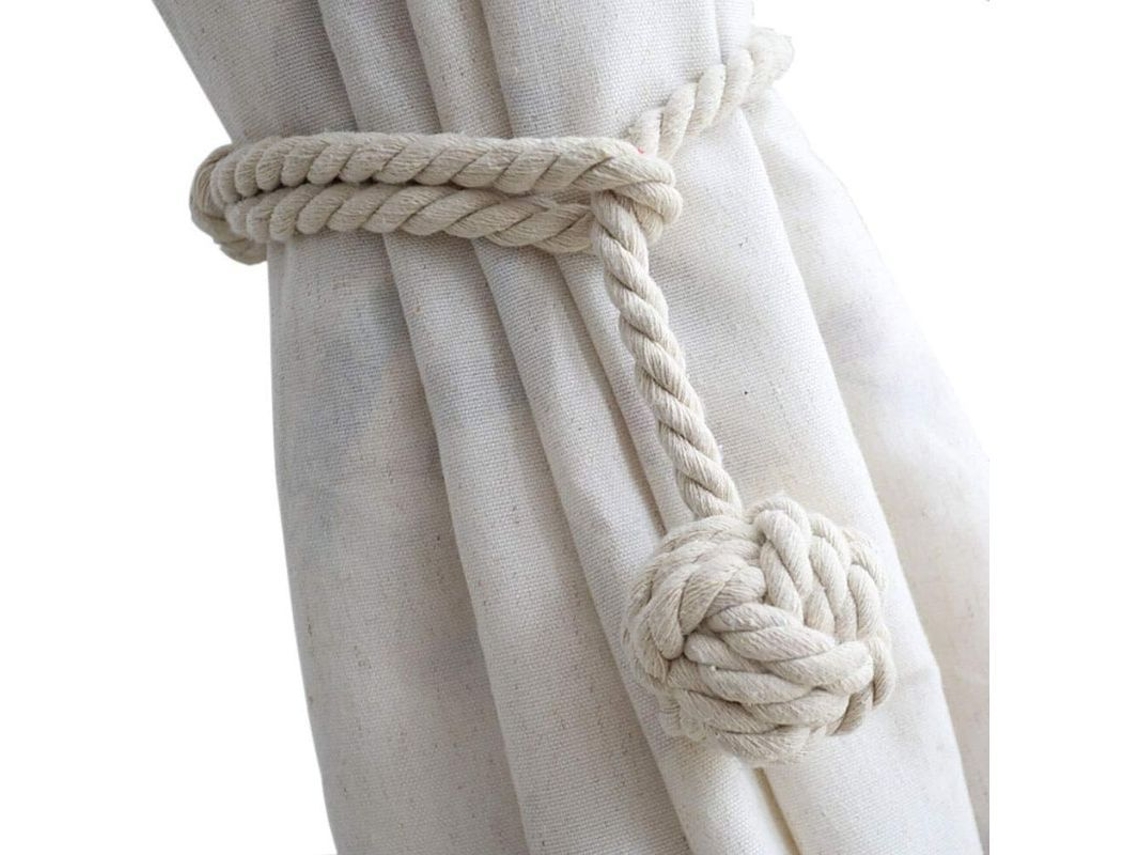 Rebe-2 Ataduras Para Cortinas - Cuerda Resistente, Hecha A Mano, Beige, 55,88 Centímetros, Sin Ganchos