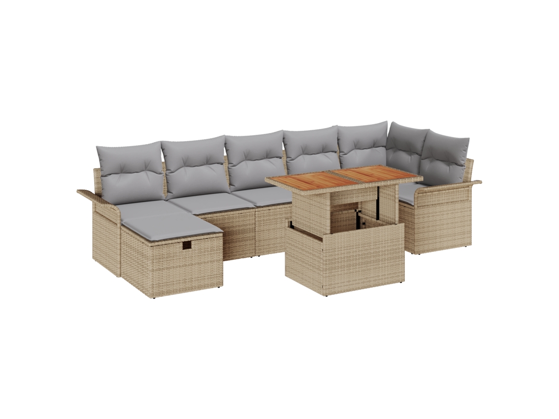 Conjunto 8 Conjunto De Sofá De Jardim Vidaxl Bege Vime Pe (297,5 X 132,5 X 85 Cm)