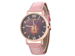 Relógio de pulso unissex casual Zhoulianfa com pulseira de couro PU e mostrador redondo rosa.