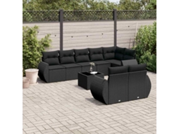 Vidaxl 9 Pcs Conjunto De Sofás P/ Jardim C/ Almofadões Vime Pe Preto