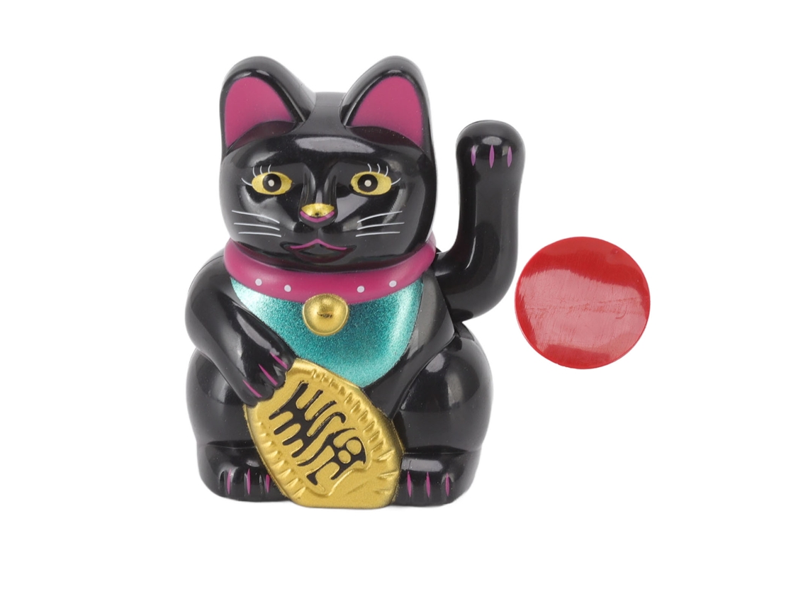 Baok-gato Da Sorte Chinês Decoração Com Braço Móvel Luz Solar Estátua Para Casa Carro Preto