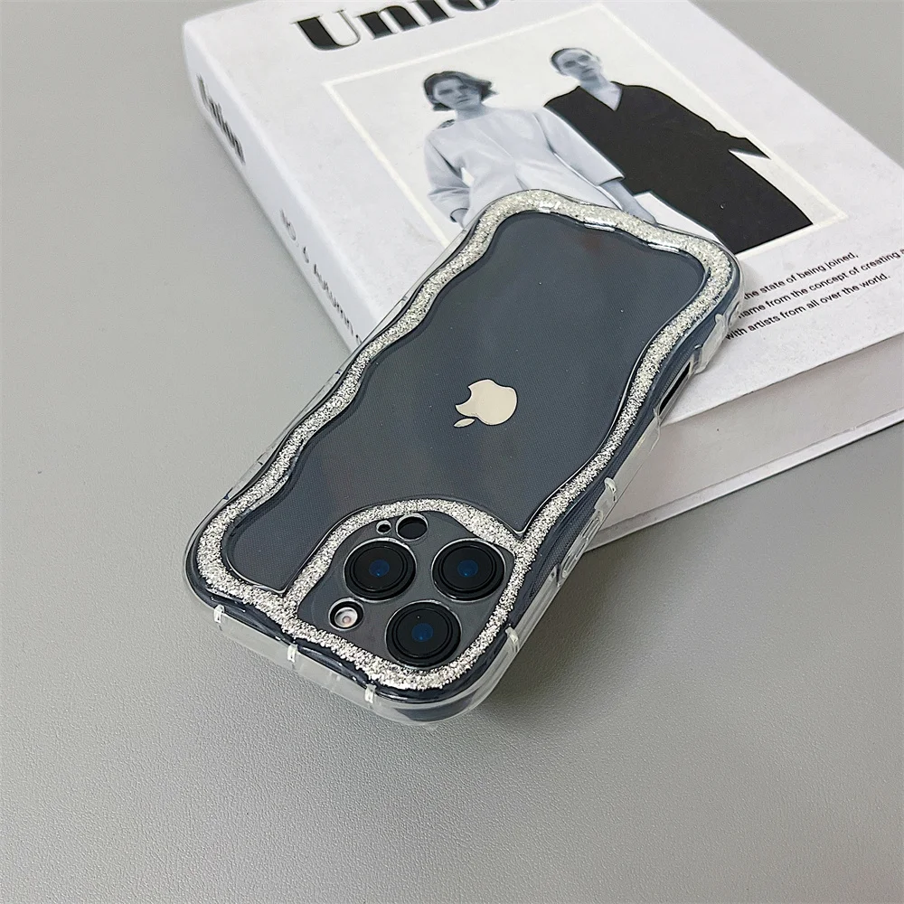 Capa Ondulada Para Iphone 16 Plus (preta), Transparente, Bonita E Resistente A Impactos.