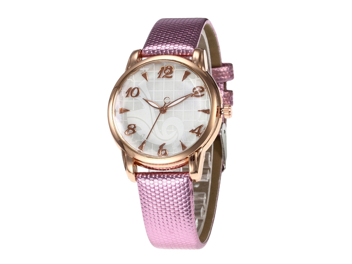 Relógio de pulso feminino em couro, estilo casual e profissional, quartzo roxo.
