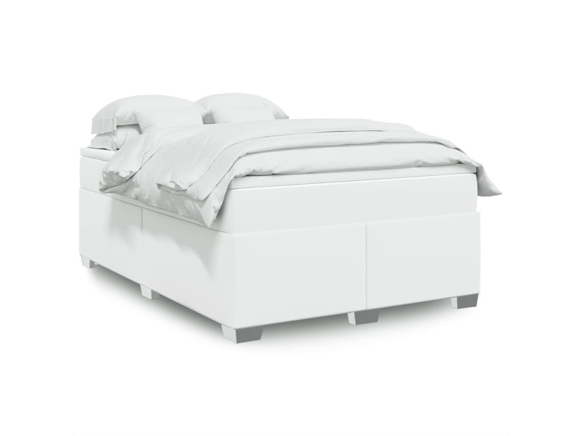 Cama Com Molas/colchão 140x190 Cm Couro Artificial Branco
