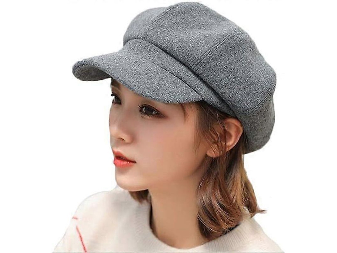 Chapéu de Inverno para Mulher Beret Estilo Newsboy Cor Solida Ajustável de Lã