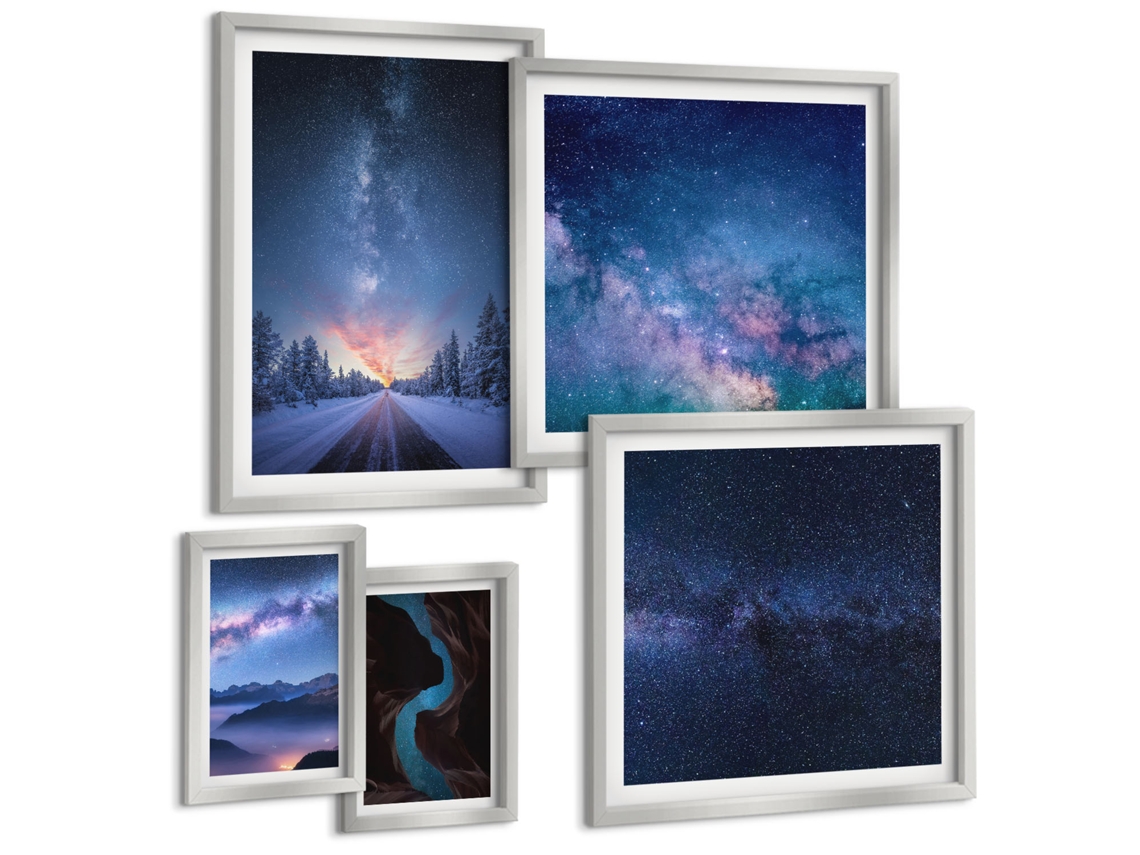Conjunto De Pinturas Limoeiro Com Bebidas Moldura Prateada Fotos Para O Escritório Espelharte (conjunto De 5 Imagens)