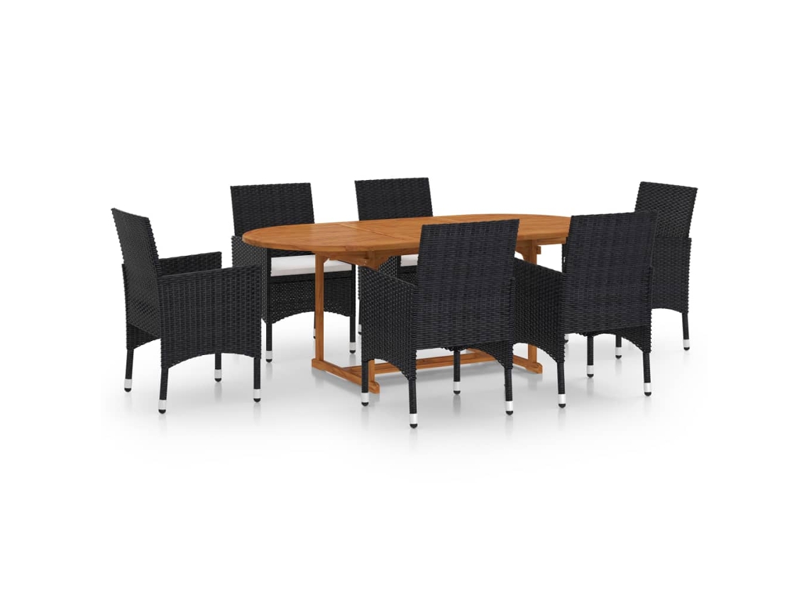 7 Pcs Conjunto de Jantar para Jardim Vime Pe Preto MAISON EXCLUSIVE