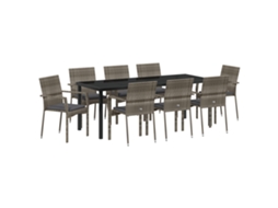 Conjunto 9 Conjunto De Jantar Para Jardim Vidaxl Cinzento Vime Pe (200 X 80 X 73 Cm)
