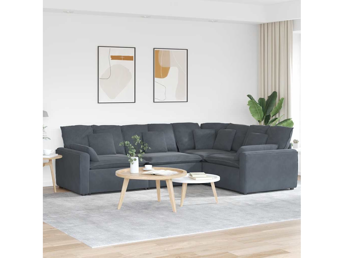 Vidaxl Sofá Modular com Almofadas Veludo Cinzento escuro