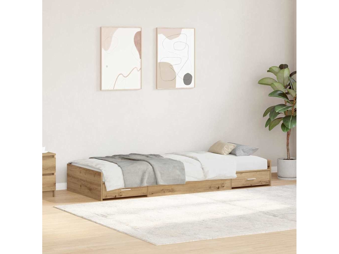 Vidaxl Estrutura Da Cama Com Gaveta Carvalho Artesanal 100 X 200 Cm