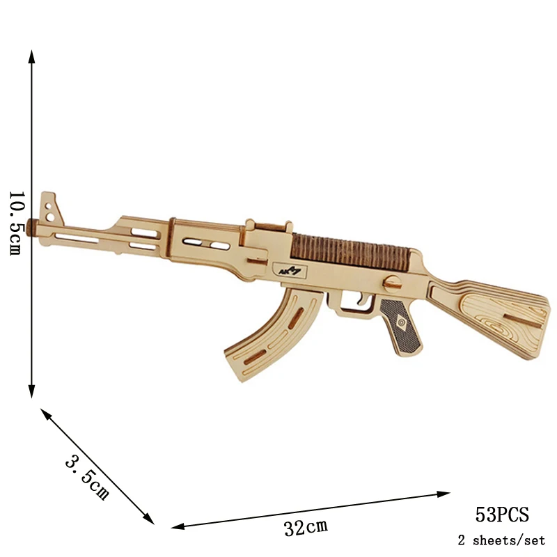 Quebra cabeça 3d de Madeira com Tema Militar Kit de Montagem "faça Você Mesmo" MDUG (ak47)