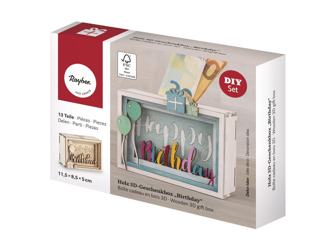 Kit DIY - urna de madeira 3D para aniversário Rayher