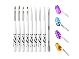 Kit 9pcs Ferramentas De Manicure Pincéis E Push Pen De Unha