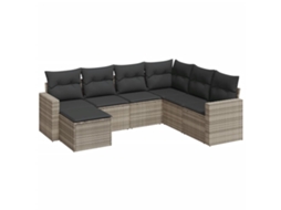 Conjunto de 7 Sofás Jardim com Almofadões Vime Pe Cinzento Claro MAISON EXCLUSIVE (7 pcs)