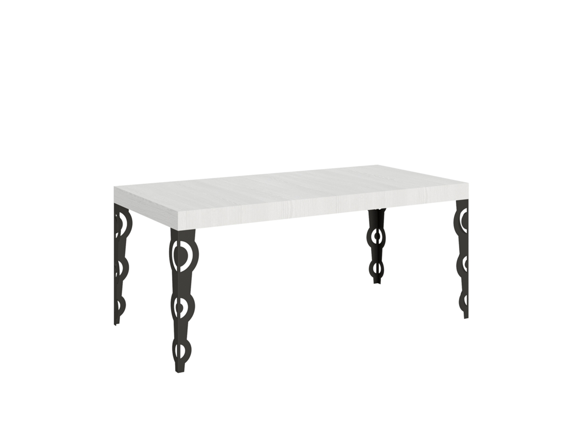 Mesa Extensível Karamay 200/460x90 Cm, Pernas Em Madeira De Freixo Branco E Antracite Itamoby