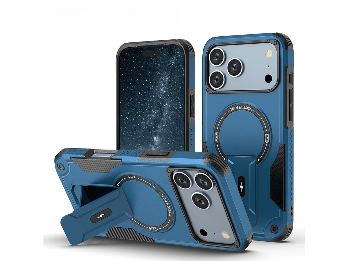Capa Para Iphone 18 Pro Max, Resistente A Quedas E Impactos, Com Suporte Integrado Azul Hibbent