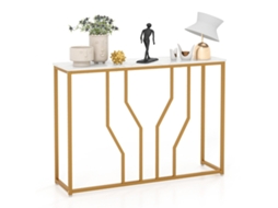 Mesa Consola com Estrutura Metálica Geométrica, 110 X 30 X 80 Cm, Dourado e Branco B2X