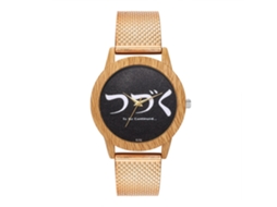 Relógio de pulso unissex com pulseira de malha, mostrador redondo e movimento analógico de quartzo (ouro rosa)