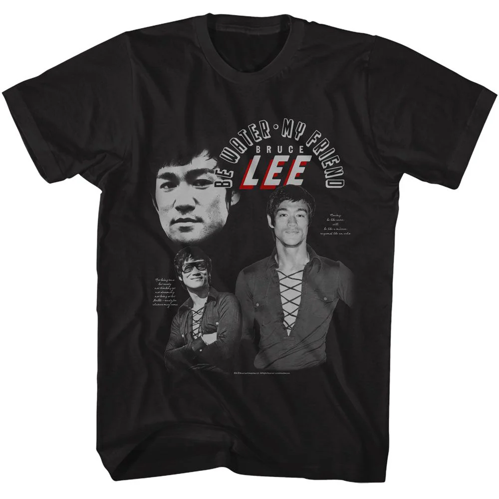 Unisex Adult T-shirt Rockinstone Bruce Lee Be Water Black Sizem