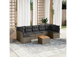 Jogo de Sofá Jardim 8 Peças C/ Almofadões Vime Pe Cinza Dkd Home Decor