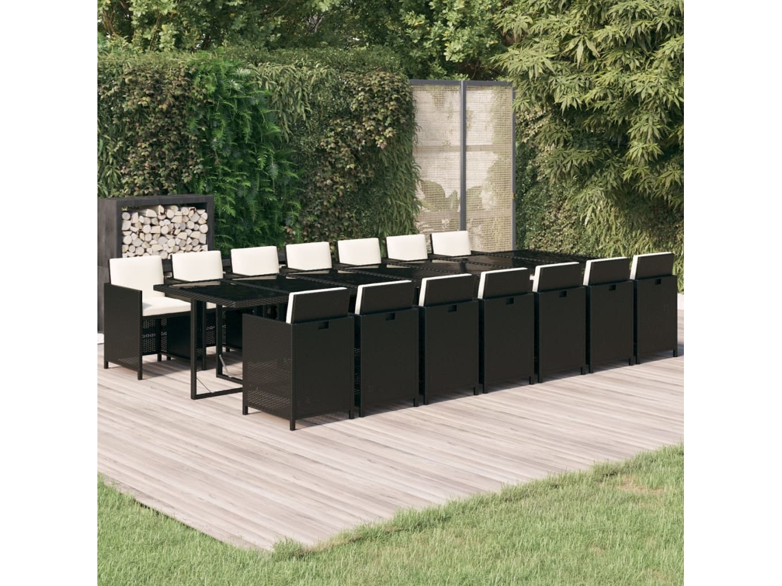 Conjunto 15 Peças Jantar P/ Jardim C/ Almofadões Vime Pe Preto Dkd Home Decor