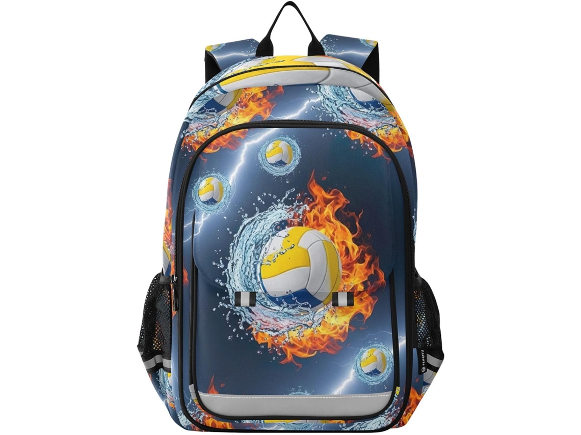 Mochila Vôlei Com Estampa Chamas Água Para Meninos Meninas 43,2 Cm Grande O Ensino Fundamental, E Idades De 6
