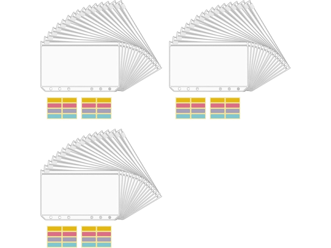 48 Bolsos Fichários A6, 6 Furos, Dinheiro, Pastas Transparentes Com Zíper Caderno De Orçamento 6 Argolas