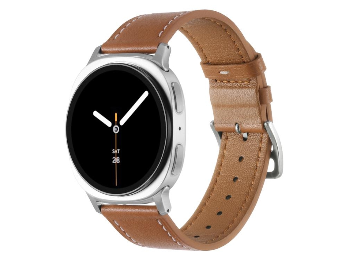 Bracelete Para Samsung Galaxy Watch 8 / 8 Classic - Couro Genuíno Com Fivela Prateada Em Aço Inoxidável - Marrom