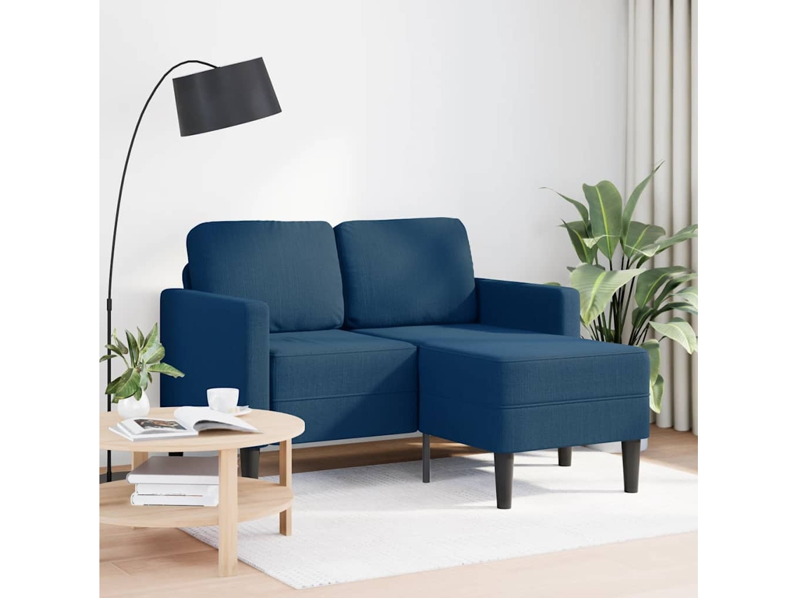 Sofá 2 Lugares HARLANV1 com tecido azul 125 cm e chaise em L