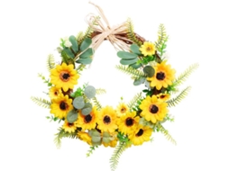 Guirlanda Artificial De Girassol De 16 Polegadas, Para Primavera E Verão. Possui Girassóis Amarelos E Folhas Verdes, Para Decoração De Parede