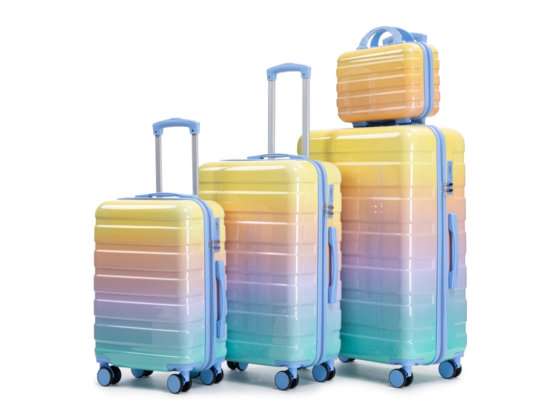 Conjunto 4 Malas Spinner Pc 14/20/24/28" Com Alças Laterais, Pés Protetores, Cadeado Com Código E Necessaire 14". Amarelo