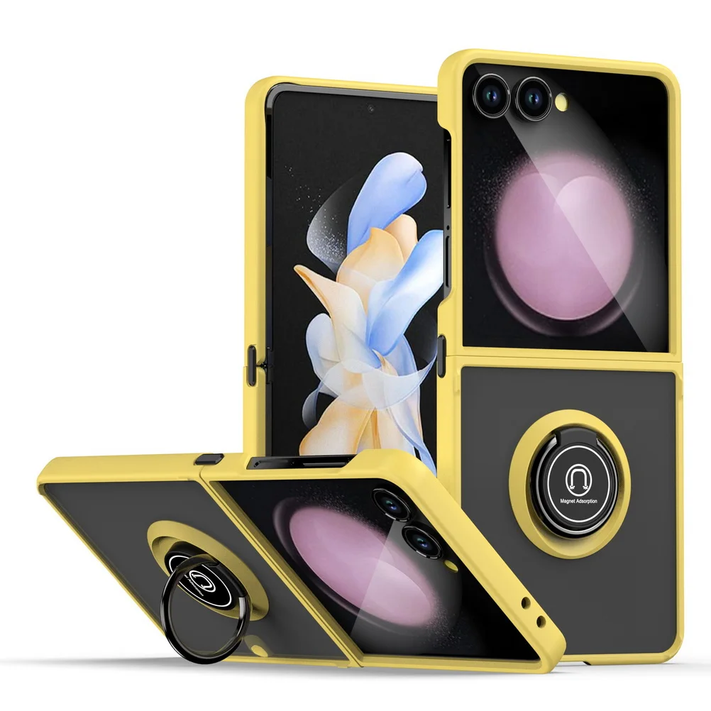 (amarelo, Galaxy Z Flip4) Capa Para Celular Com Suporte Magnético Para Carro, Anel Giratório E Resistente A Quedas.