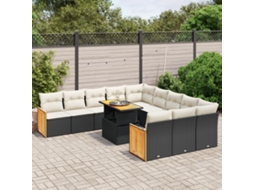 Vidaxl 11 Pcs Conjunto Sofás De Jardim C/ Almofadões Vime Pe Preto