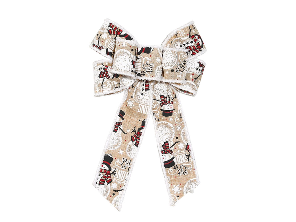 Laxiscreed Fita De Natal Com Laço De 5,3 Cm, Padrão Boneco De Neve, Tom Khaki Para Decoração De Natal