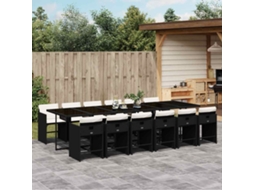 Vidaxl 13 Pcs Conjunto De Jantar P/jardim Com Almofadões Vime Pe Preto