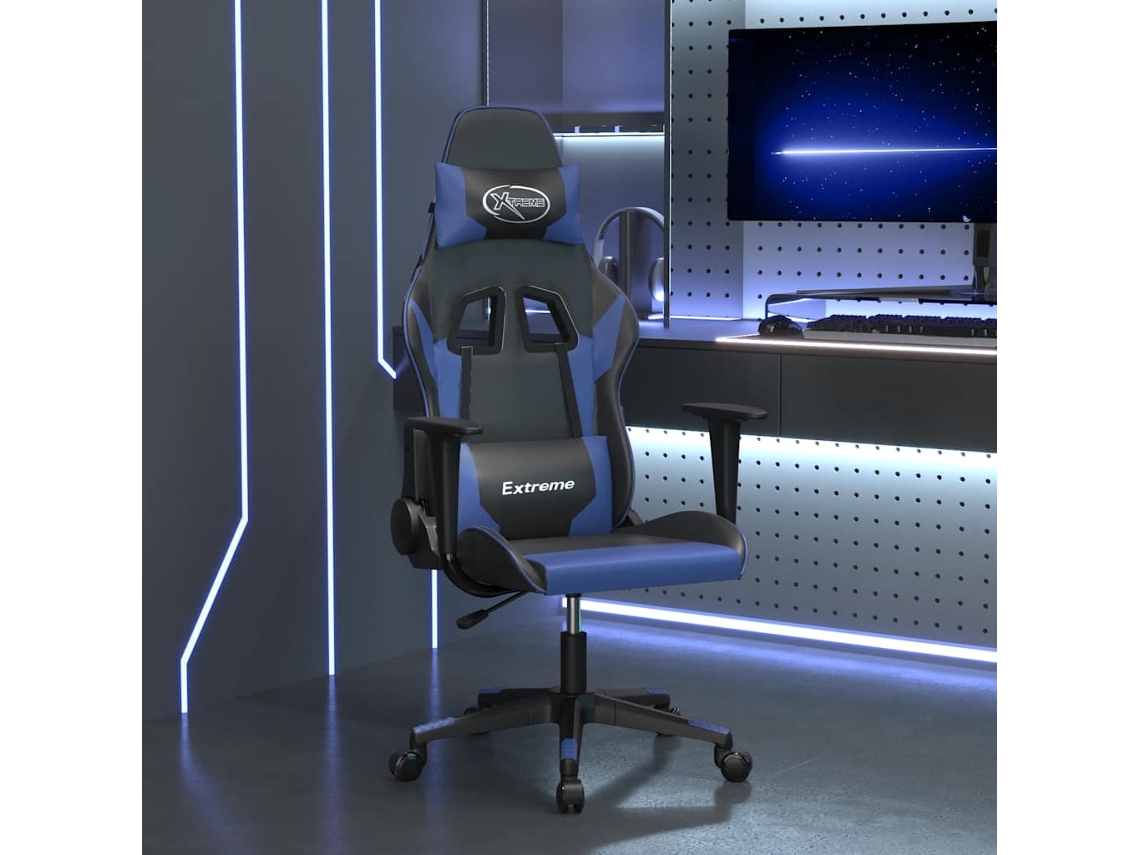 Vidaxl Cadeira Gaming De Massagens Couro Artificial Preto E Azul