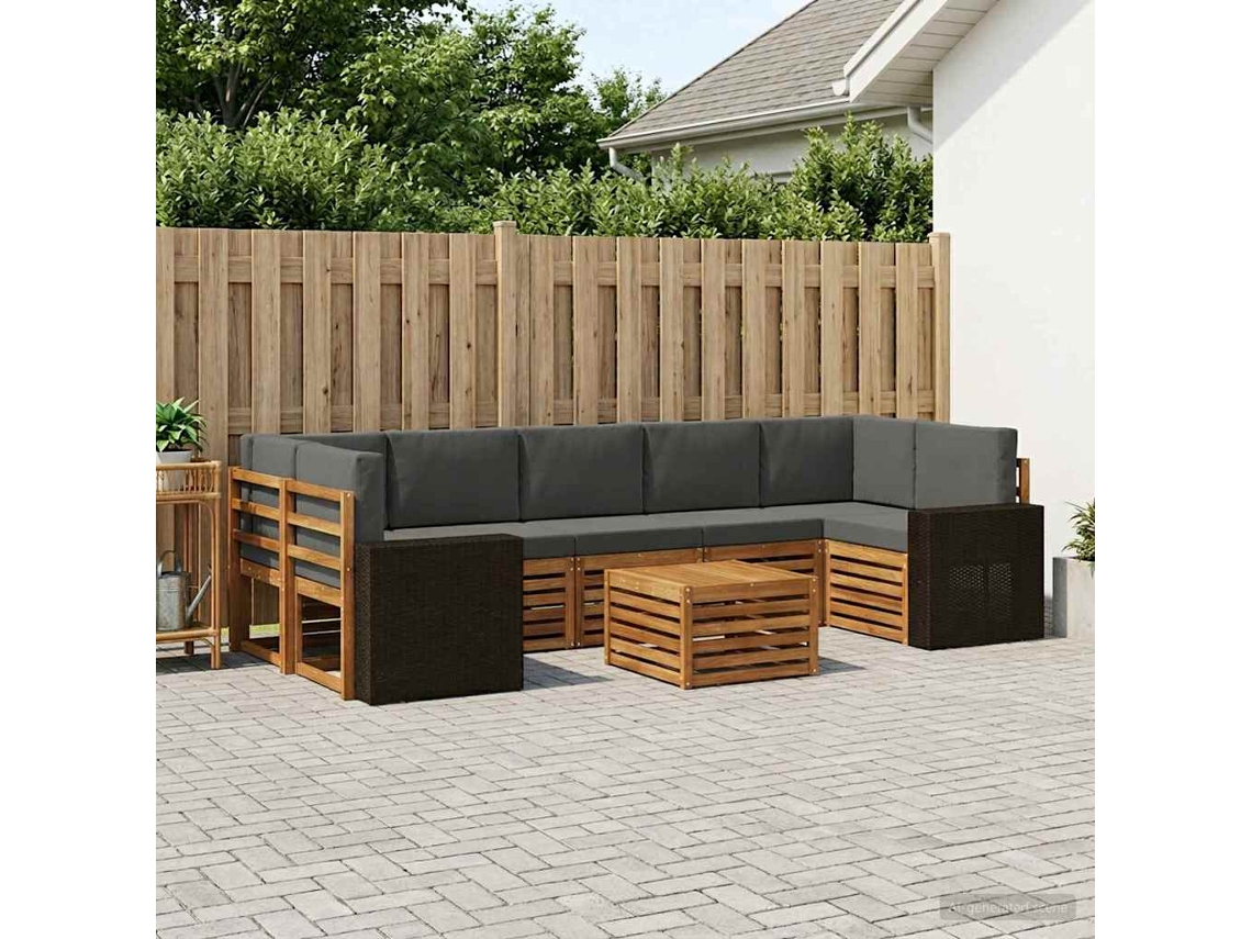 Vidaxl Conjunto De Sofás Para Exterior 8 Pcs Natural E Antracite