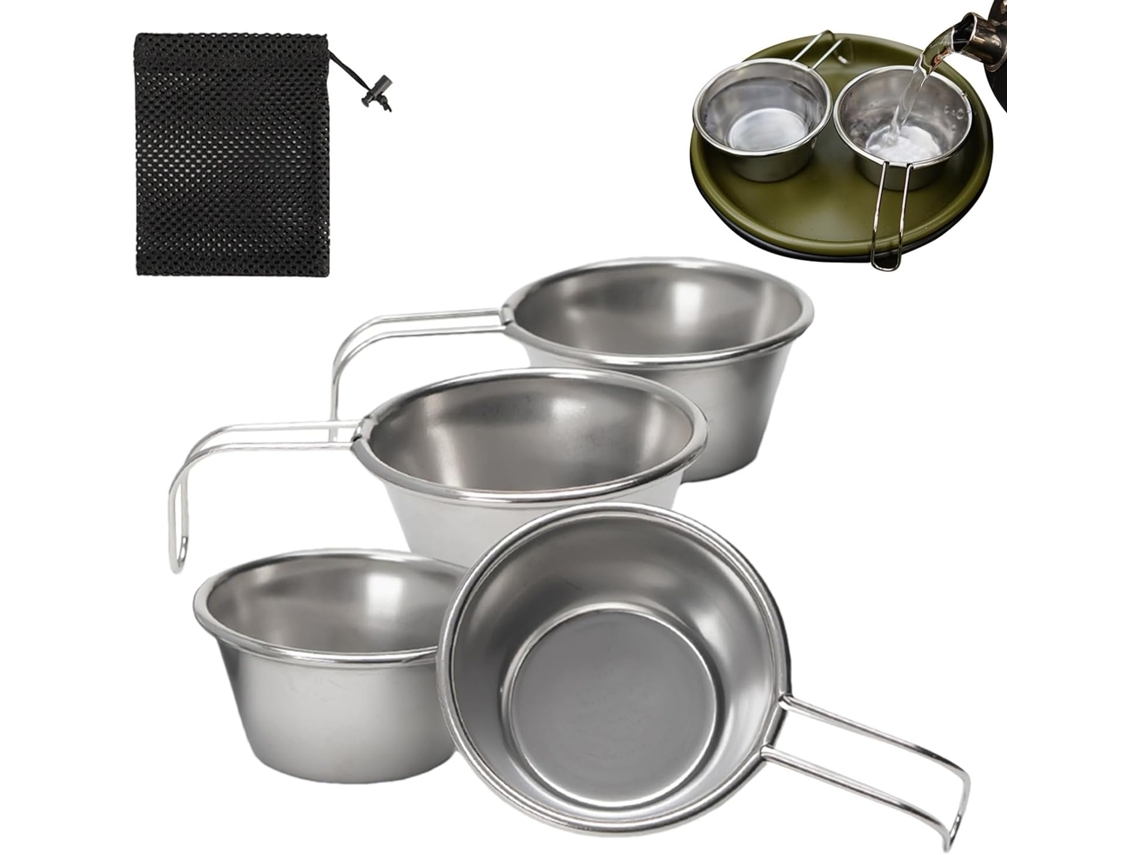Copos Pequenos Portáteis De Aço Inoxidável Metálico, 50ml - 4 Unidades - Ideal Para Caminhadas, Montanhismo,