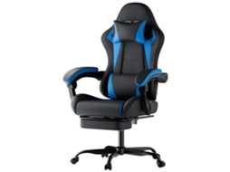 Cadeira Gamer Almofadas, Couro Pu, Ajustável – Preto E Azul