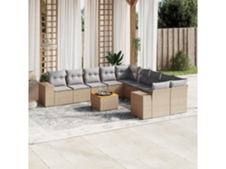 Conjunto de Sofá de Jardim 11 Peças C/ Almofadões Vime Pe Bege Dkd Home Decor