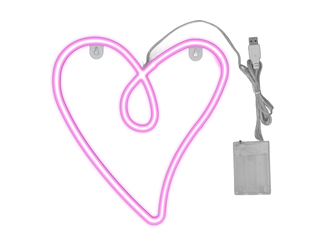 Luz neon de coração, alimentação dupla, IP45, LED retro, decoração de sala e festas rosa | S/MARCA