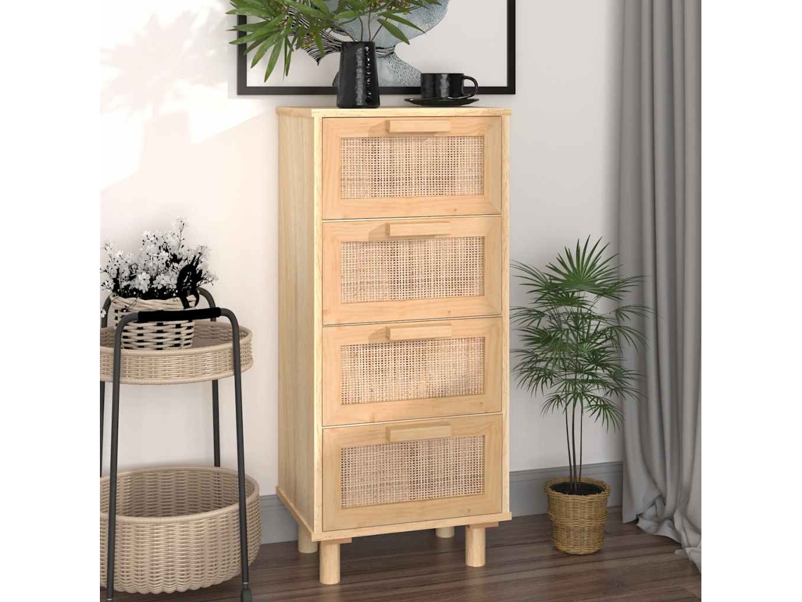 Vidaxl Aparador 40x30x90 Cm Pinho Maciço/vime Natural Castanho