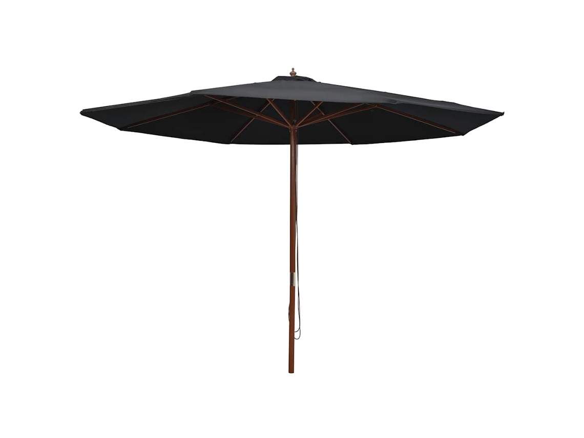 Vidaxl Guarda-sol De Exterior C/ Poste De Madeira 350 Cm Preto