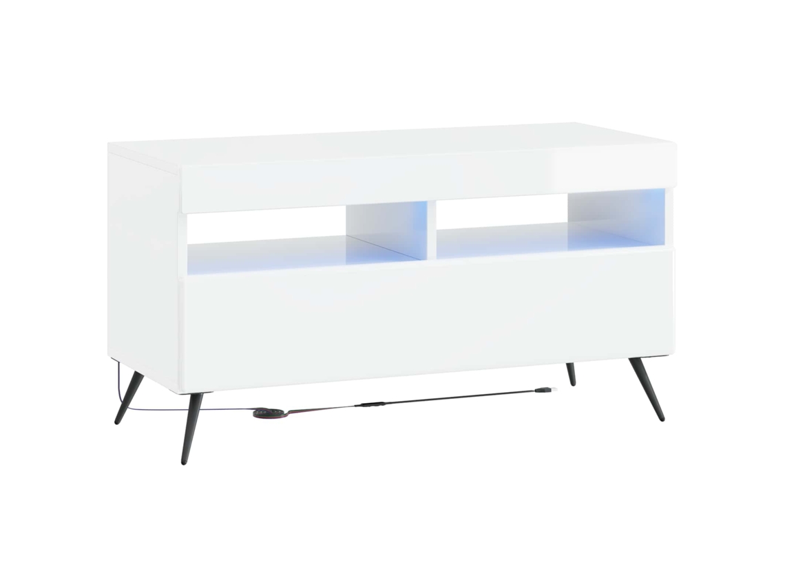 Vidaxl Gabinete De Tv Led Breda Branco Brilhante Derivados De Madeira