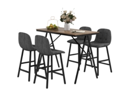 Conjunto de Bar MYMHRU com Mesa e 4 Cadeiras Estofadas em Tecido Grosso Cinza Escuro