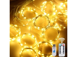 Cordão de Luzes Led com Controle Remoto Usb, 8 Modos. MDUG (luz Quente 3mx2m 200 Leds)