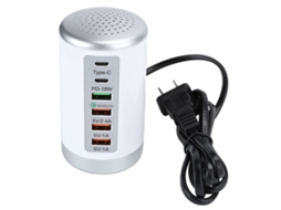 Hub De Carregamento Rápido 6 Portas Usb Typec Qc3.0 Pd 18w Estação De Carregamento 65w Para Celular Tablet Computador Branco
