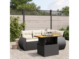 Vidaxl 5 Pcs Conjunto Sofás De Jardim Com Almofadões Vime Pe Preto
