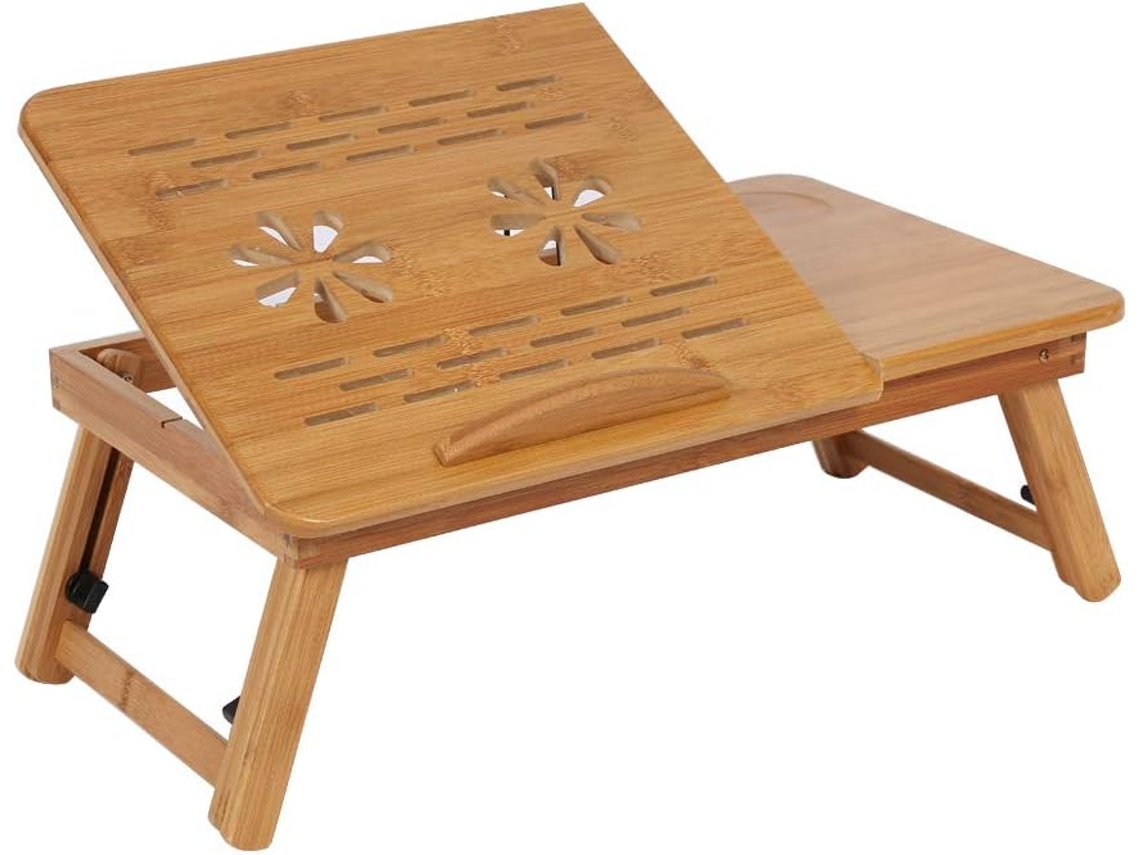 Mesa De Cabeceira Ajustável Em Bambu Com Gaveta
